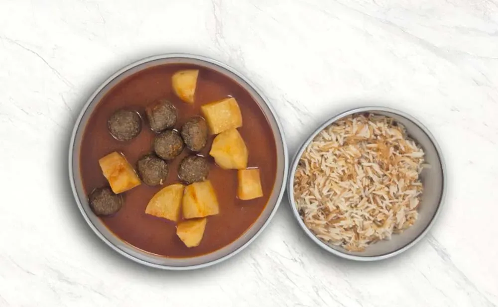 Kafta and potato stew with  vermicelli rice