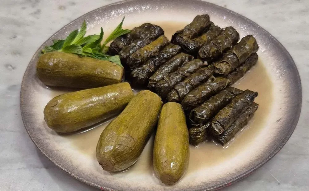 Stuffed Zucchini and Grape Leaves with Minced Beef.